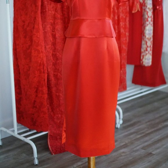 Elegant Silk Peplum Dress | Red Cheongsam (Qipao) - Picture 2 of 3